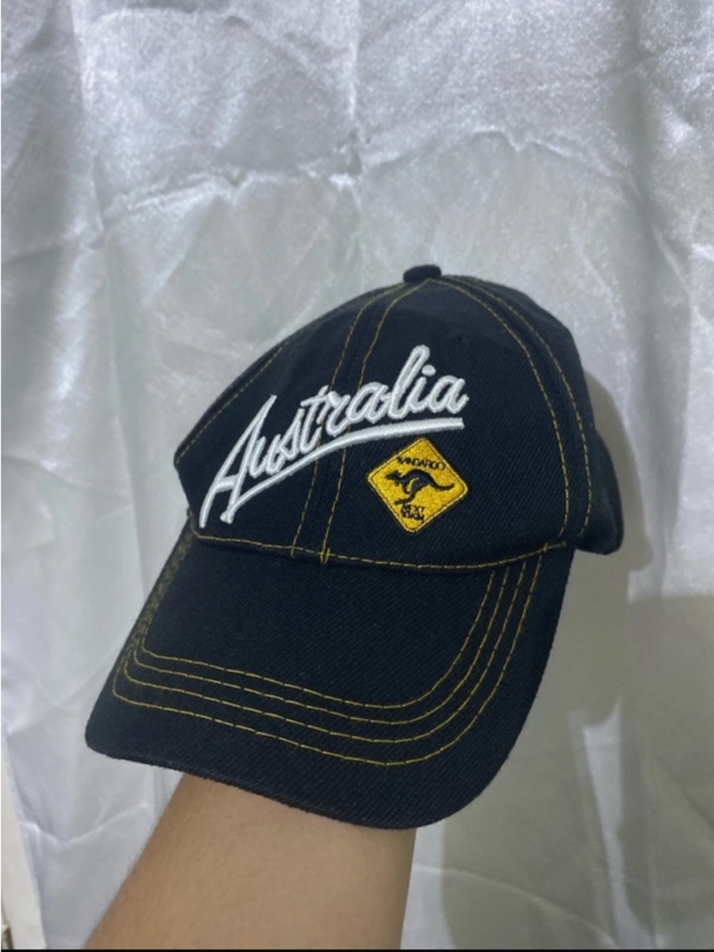 Black Baseball Cap with Yellow Stitching - I ♥ AUSTRALIA Label
